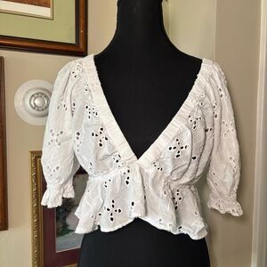 Free People White Eyelet Blouse with Ruffles